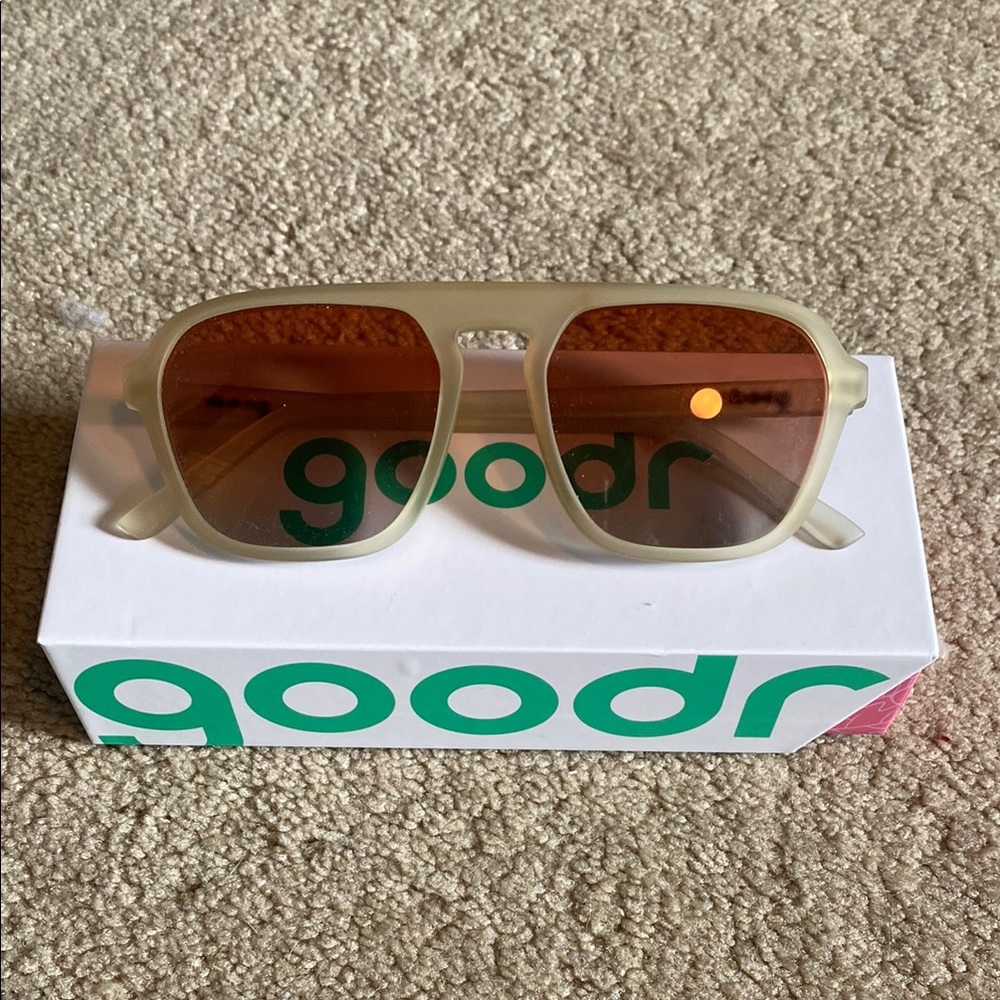 Goodr Cream and Brown Sunglasses Modern Design